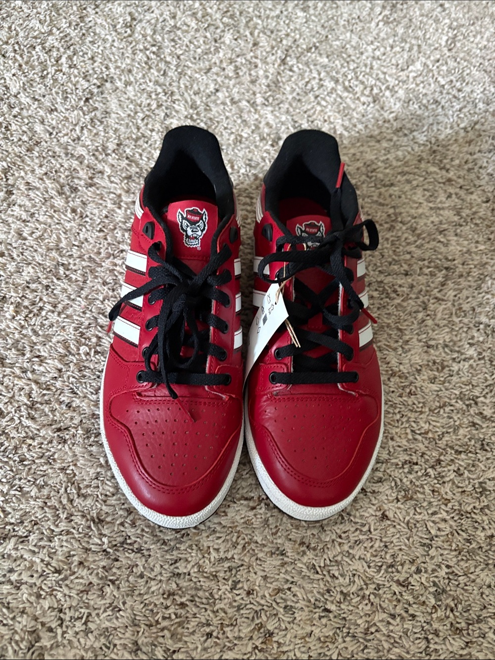 NC State adidas Red Low-Top Sneakers with White Stripes